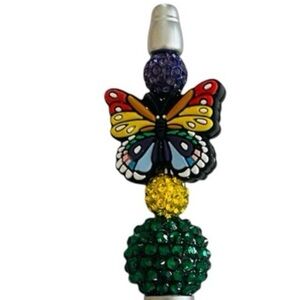 Handcrafted Silver Butterfly Beaded Ballpoint Pen Black Ink